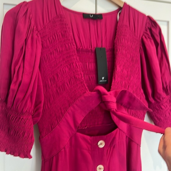 Lulu’s Featured Cutie Berry Pink Smocked Tie-Front Midi Dress Size XS - Picture 12 of 17